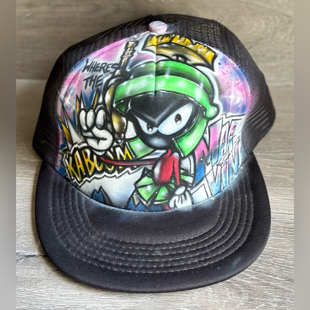 Marvin The Martian ‘Kaboom’ Custom Airbrushed Trucker Hat Brand New